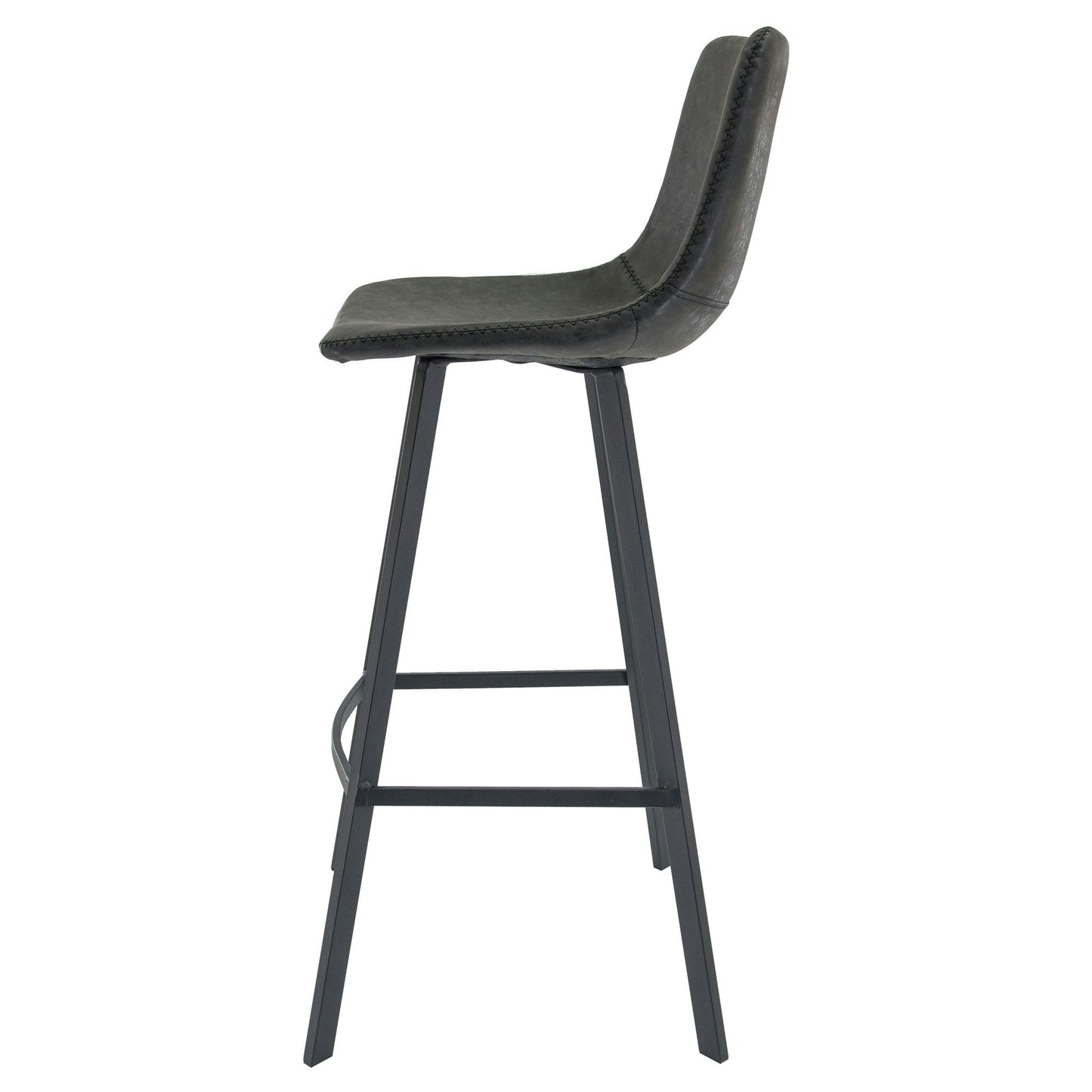 LeisureMod Elland Modern Upholstered Charcoal Black Leather Bar Stool