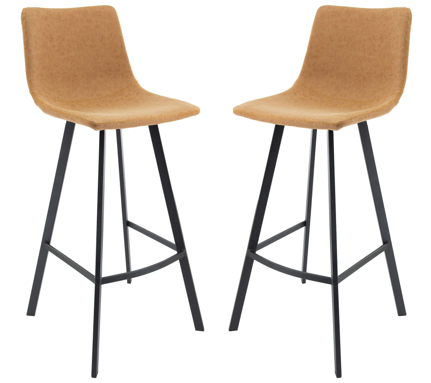 LeisureMod Elland Modern Upholstered Light Brown Leather Bar Stool Set of 2