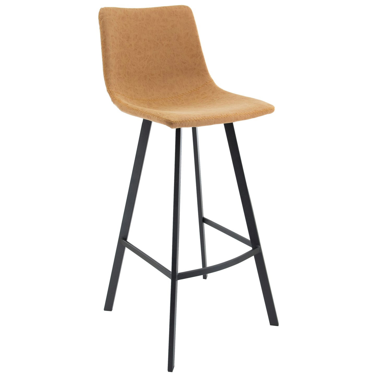 LeisureMod Elland Modern Upholstered Light Brown Leather Bar Stool