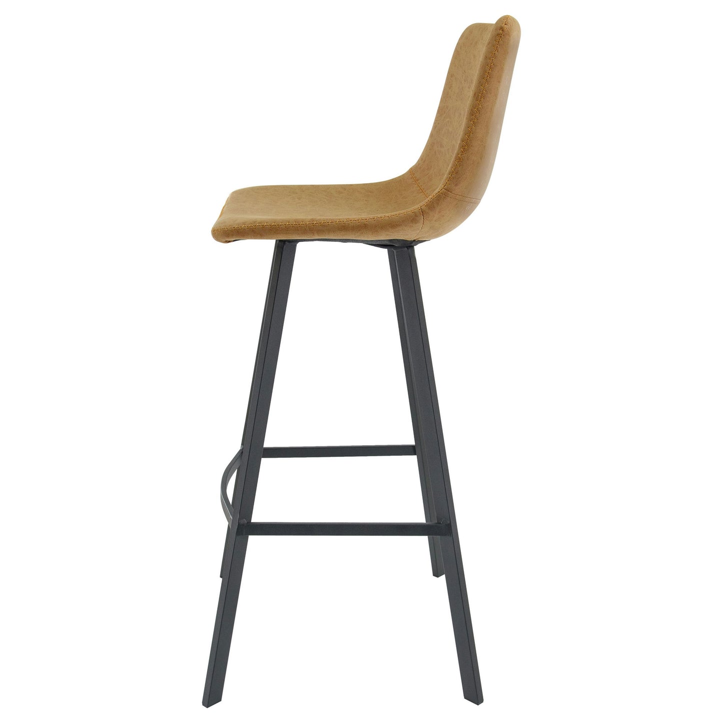 LeisureMod Elland Modern Upholstered Light Brown Leather Bar Stool