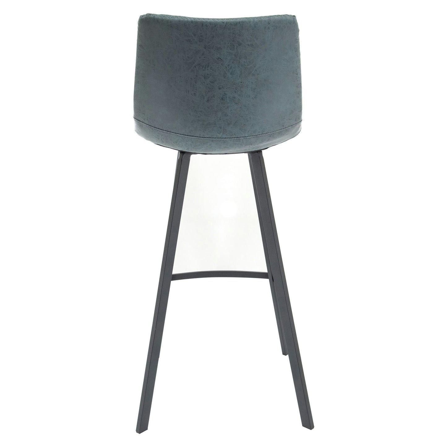 LeisureMod Elland Modern Upholstered Peacock Blue Leather Bar Stool Set of 2