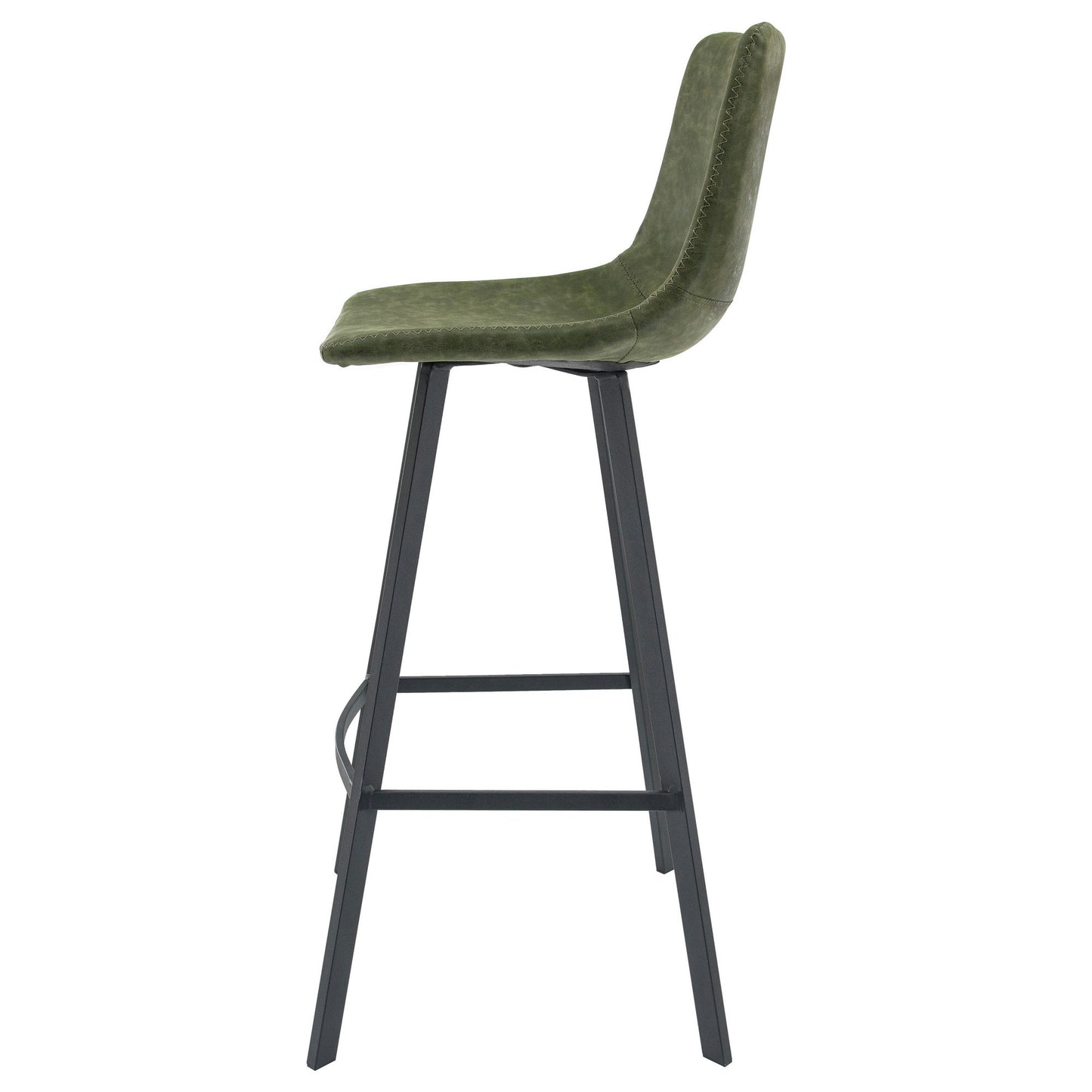 LeisureMod Elland Modern Upholstered Olive Green Leather Bar Stool Set of 2