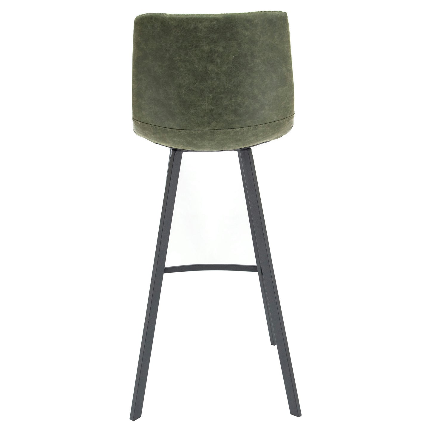 LeisureMod Elland Modern Upholstered Olive Green Leather Bar Stool Set of 2