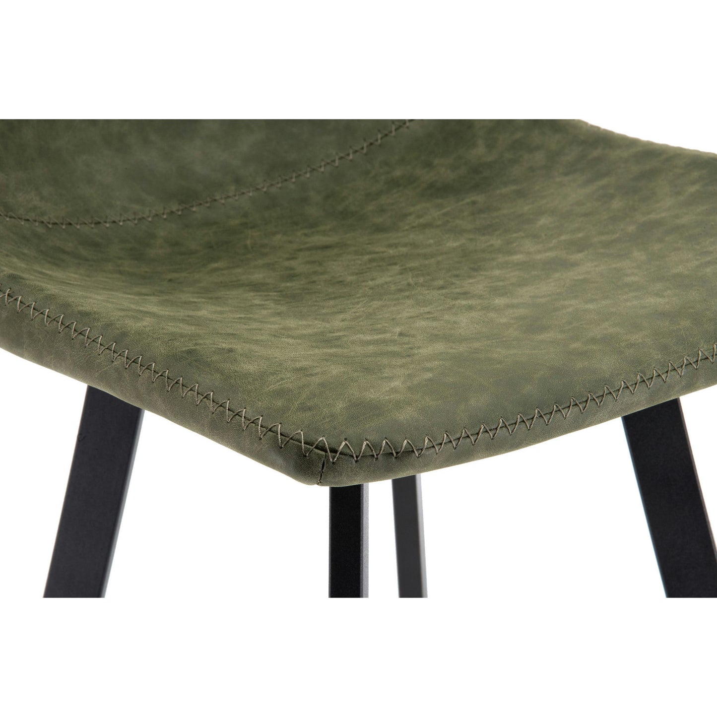 LeisureMod Elland Modern Upholstered Olive Green Leather Bar Stool Set of 2