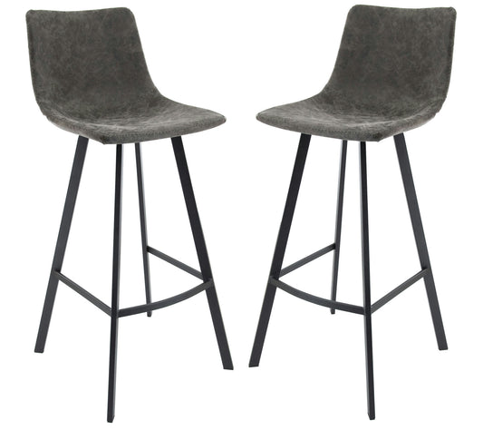 LeisureMod Elland Modern Upholstered Grey Leather Bar Stool Set of 2