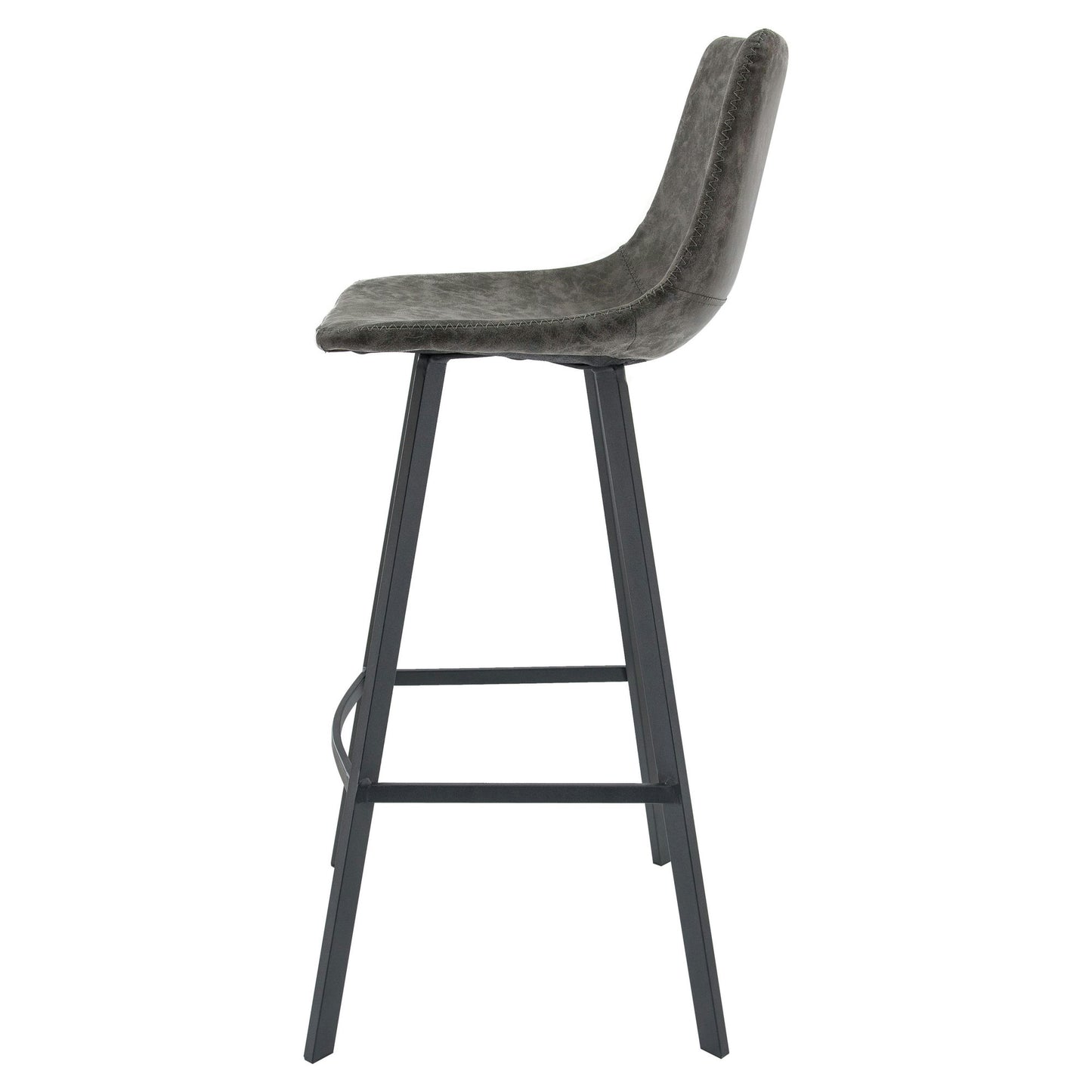 LeisureMod Elland Modern Upholstered Grey Leather Bar Stool Set of 2