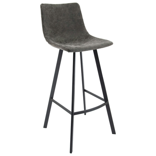 LeisureMod Elland Modern Upholstered Grey Leather Bar Stool