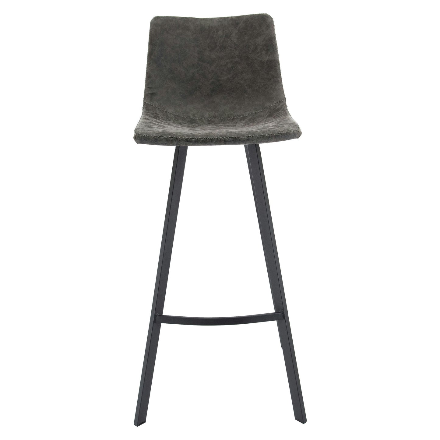 LeisureMod Elland Modern Upholstered Grey Leather Bar Stool