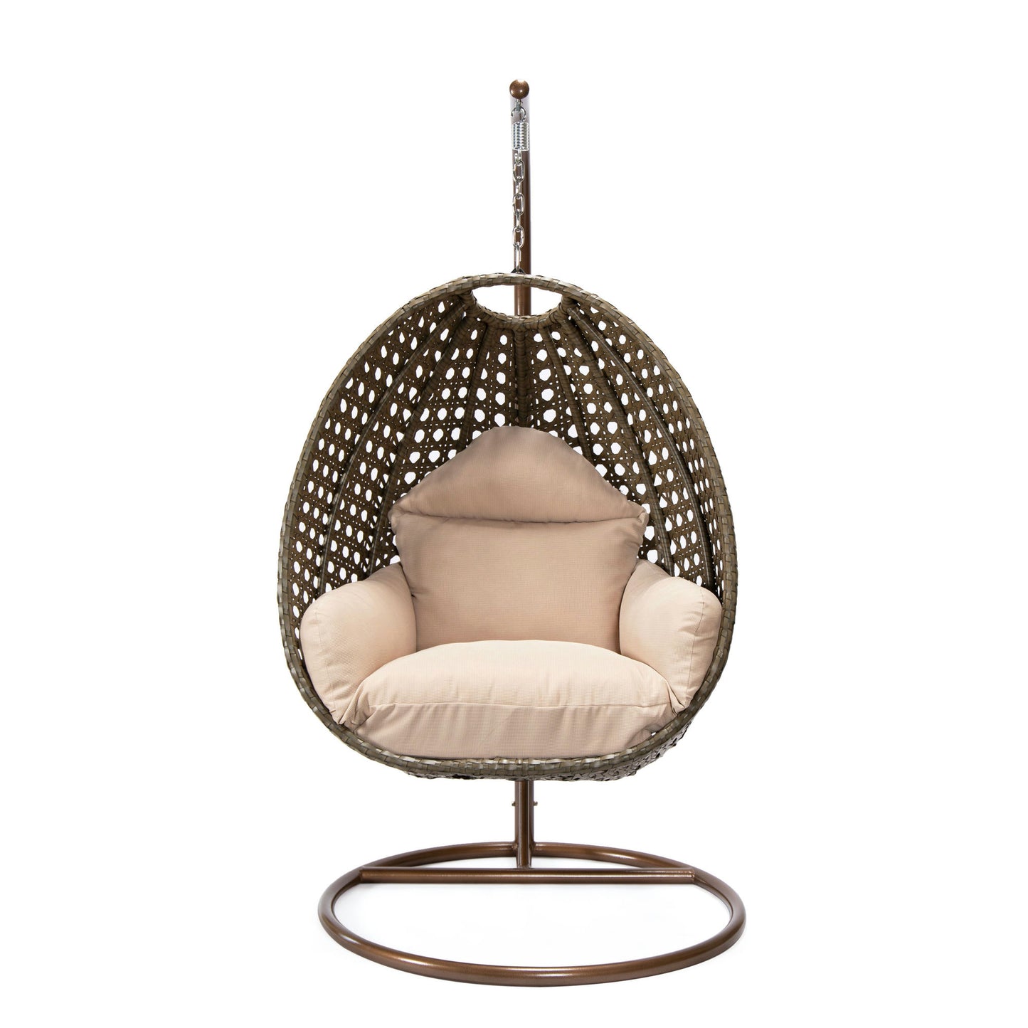 LeisureMod Beige Wicker Hanging Egg Swing Chair