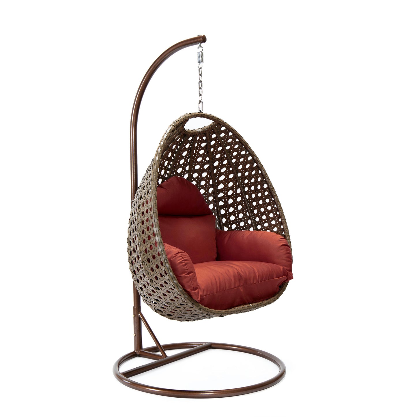 LeisureMod Beige And Cherry Wicker Hanging Egg Swing Chair