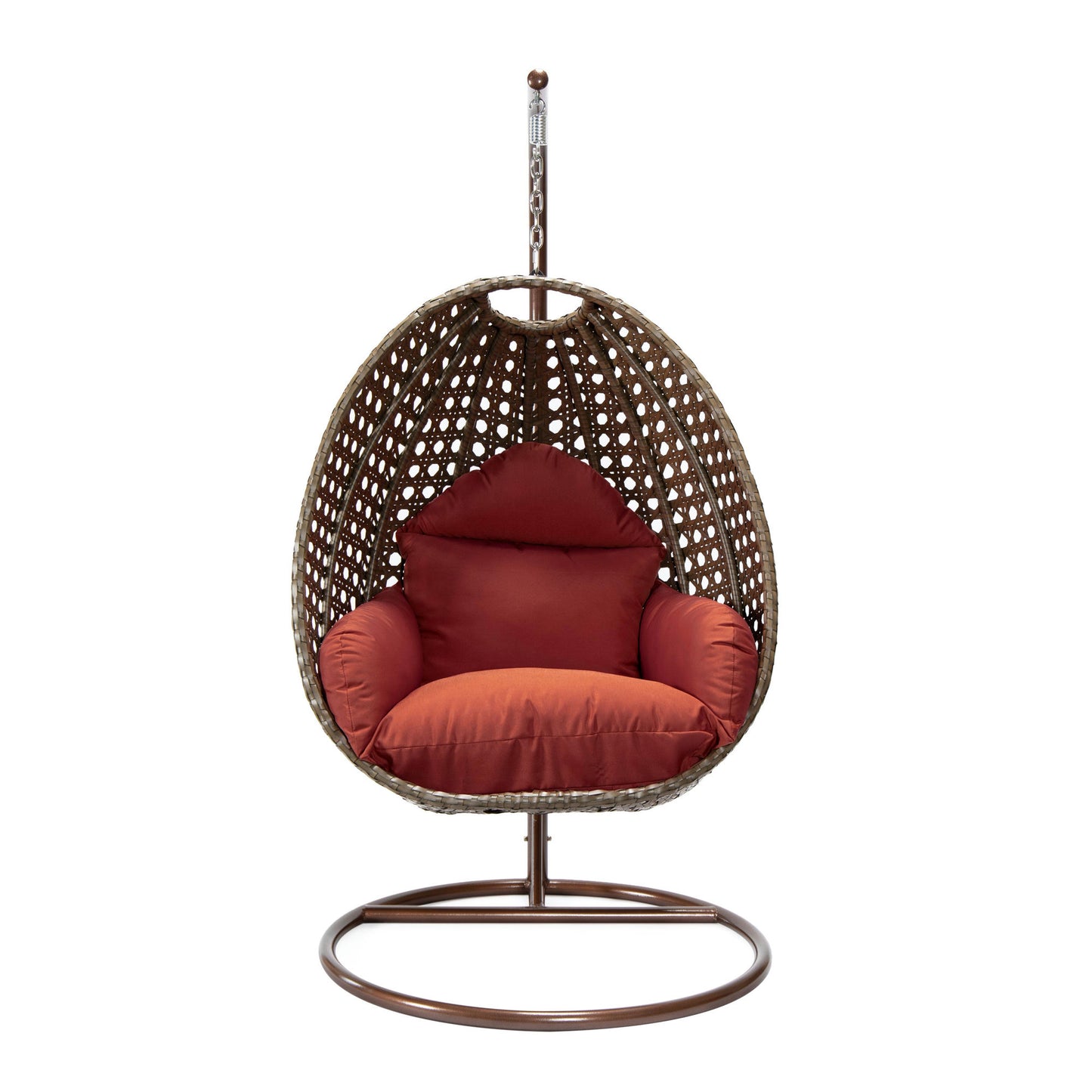 LeisureMod Beige And Cherry Wicker Hanging Egg Swing Chair