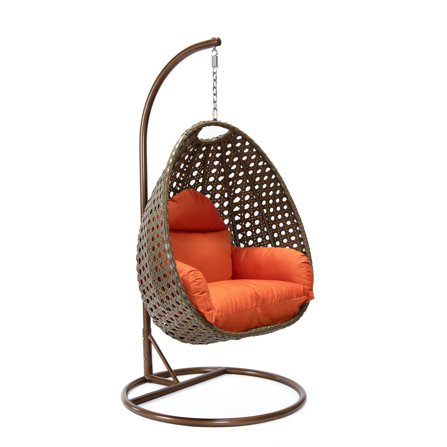 LeisureMod Beige And Orange Wicker Hanging Egg Swing Chair