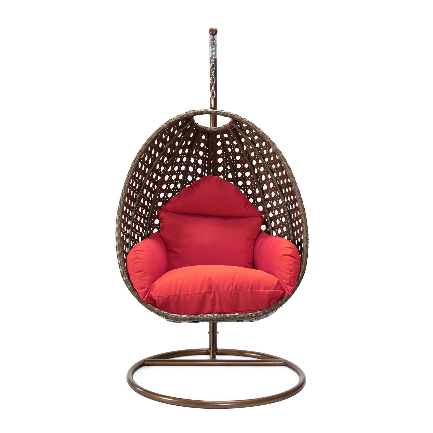 LeisureMod Beige And Red Wicker Hanging Egg Swing Chair