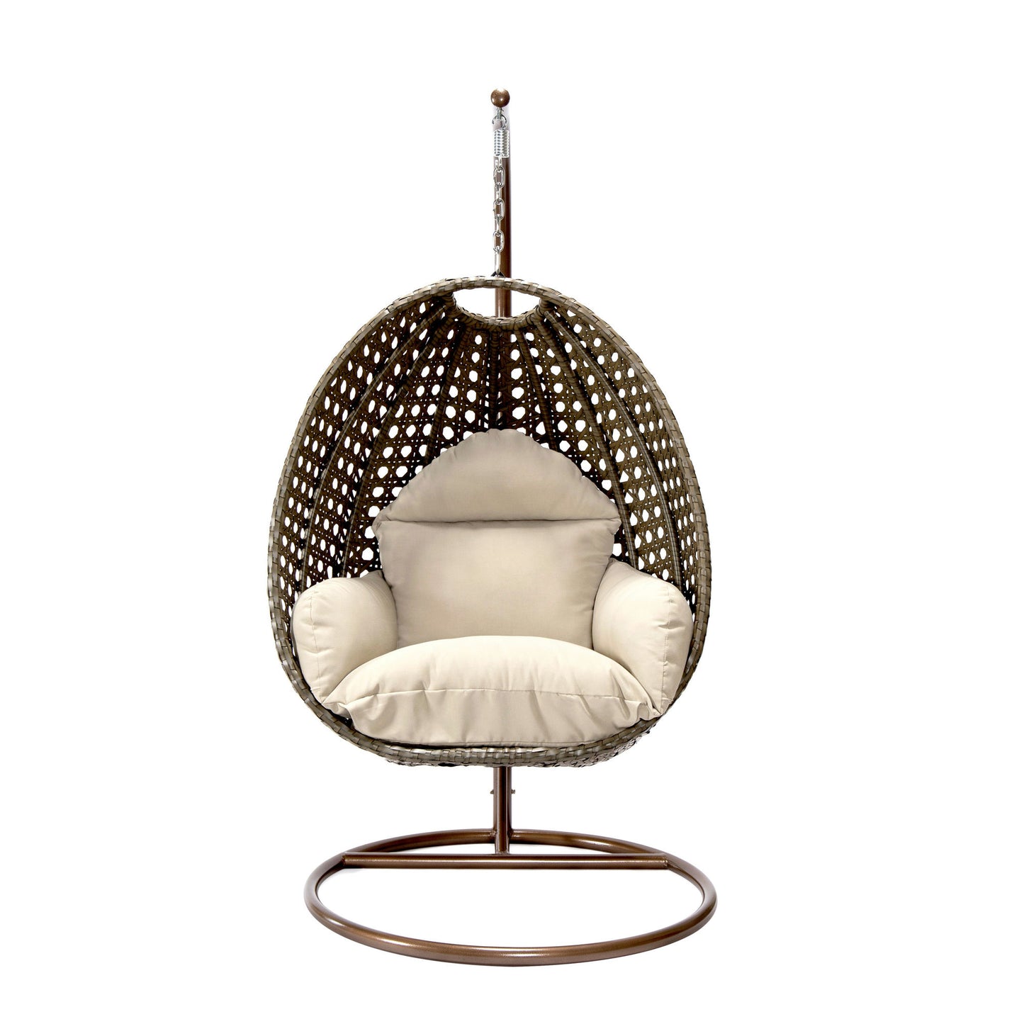 LeisureMod Beige And Taupe Wicker Hanging Egg Swing Chair