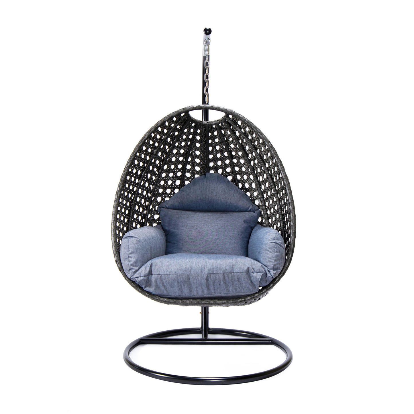 LeisureMod Charcoal And Charcoal Blue Wicker Hanging Egg Swing Chair