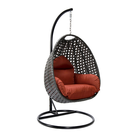 LeisureMod Charcoal And Cherry Wicker Hanging Egg Swing Chair