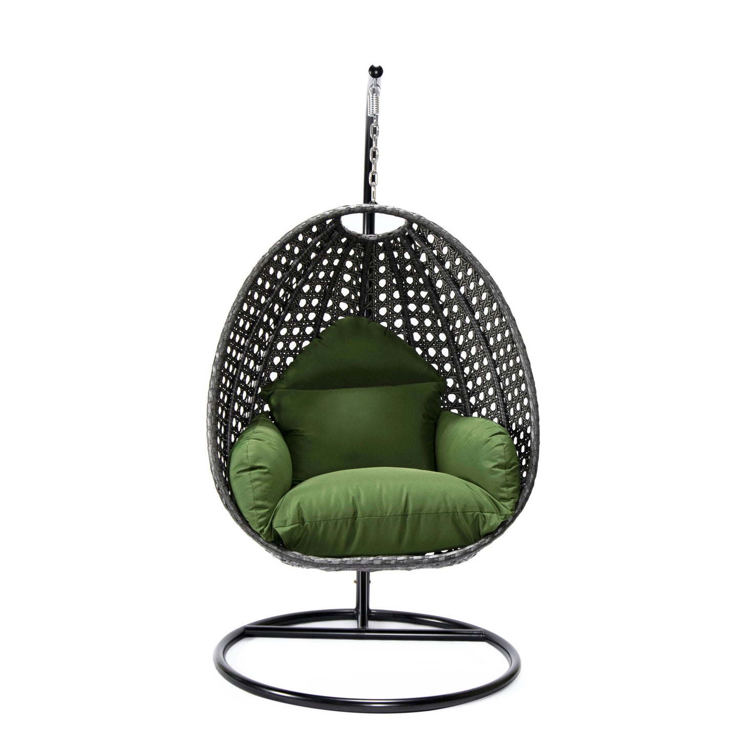 LeisureMod Charcoal And Dark Green Wicker Hanging Egg Swing Chair