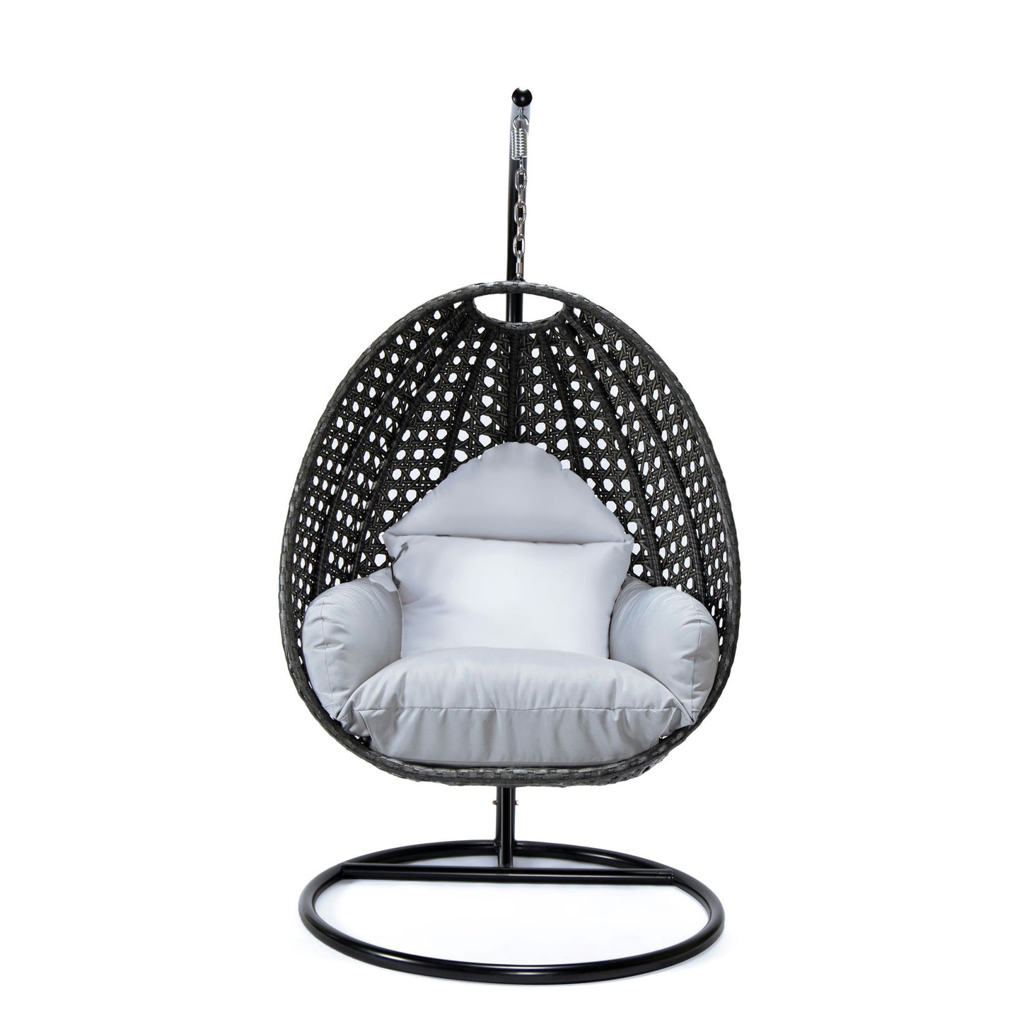 LeisureMod Charcoal And Light Grey Wicker Hanging Egg Swing Chair