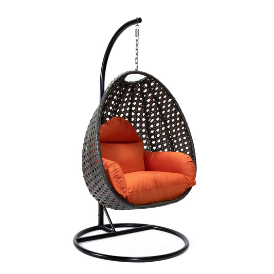 LeisureMod Charcoal And Orange Wicker Hanging Egg Swing Chair