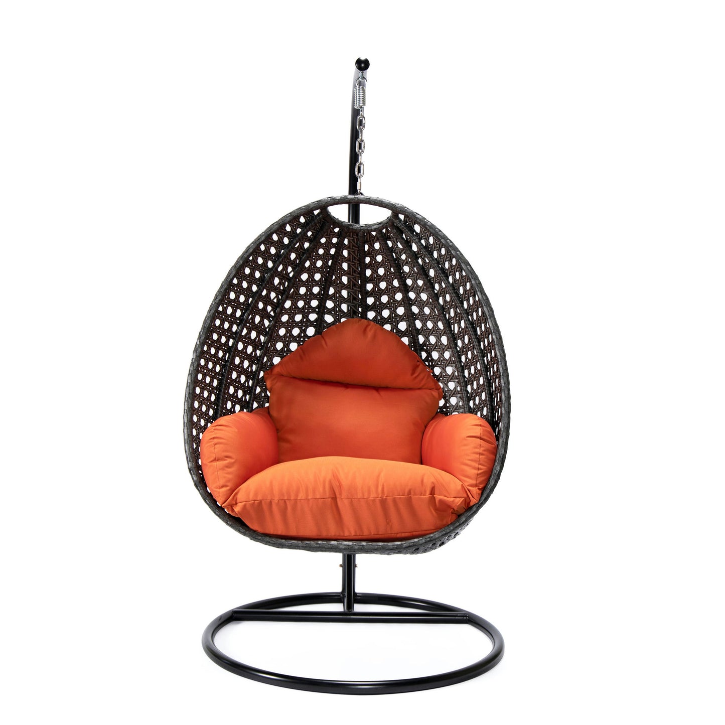 LeisureMod Charcoal And Orange Wicker Hanging Egg Swing Chair