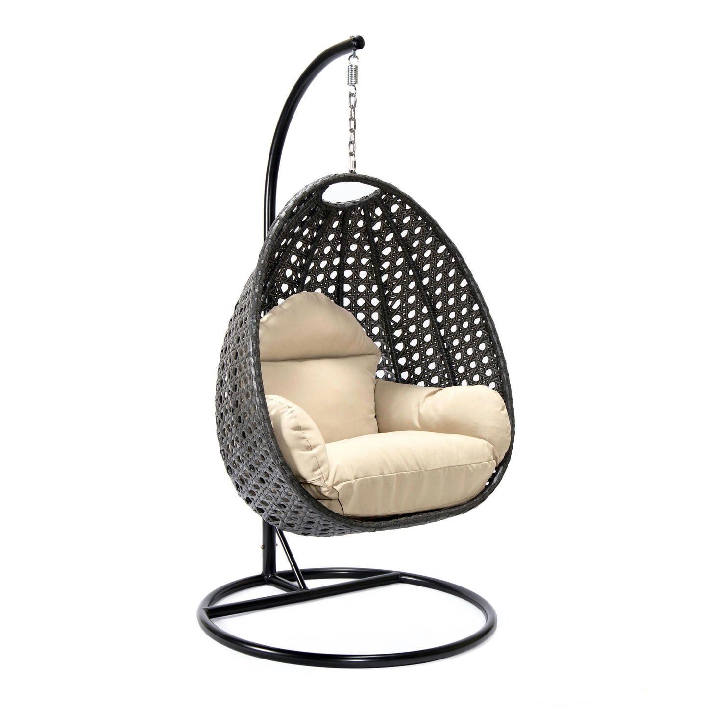 LeisureMod Charcoal And Taupe Wicker Hanging Egg Swing Chair