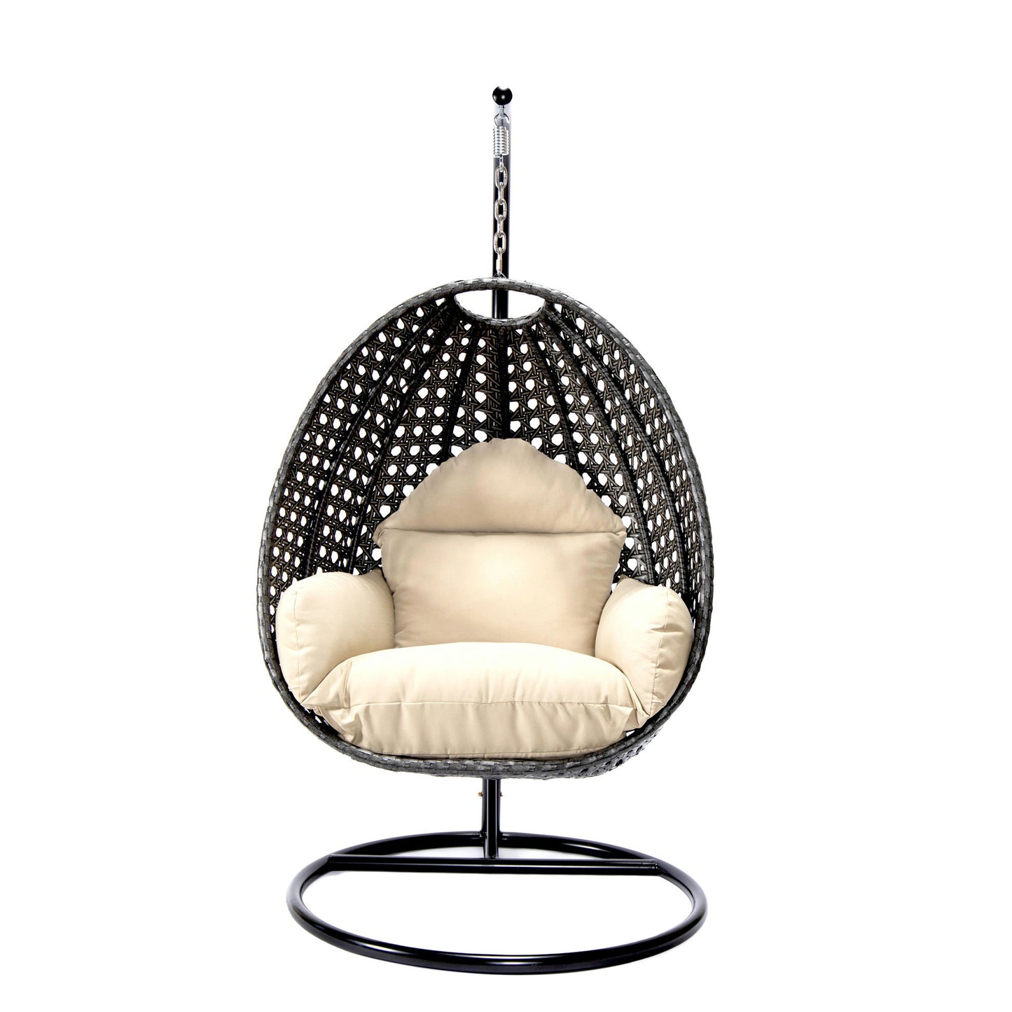 LeisureMod Charcoal And Taupe Wicker Hanging Egg Swing Chair