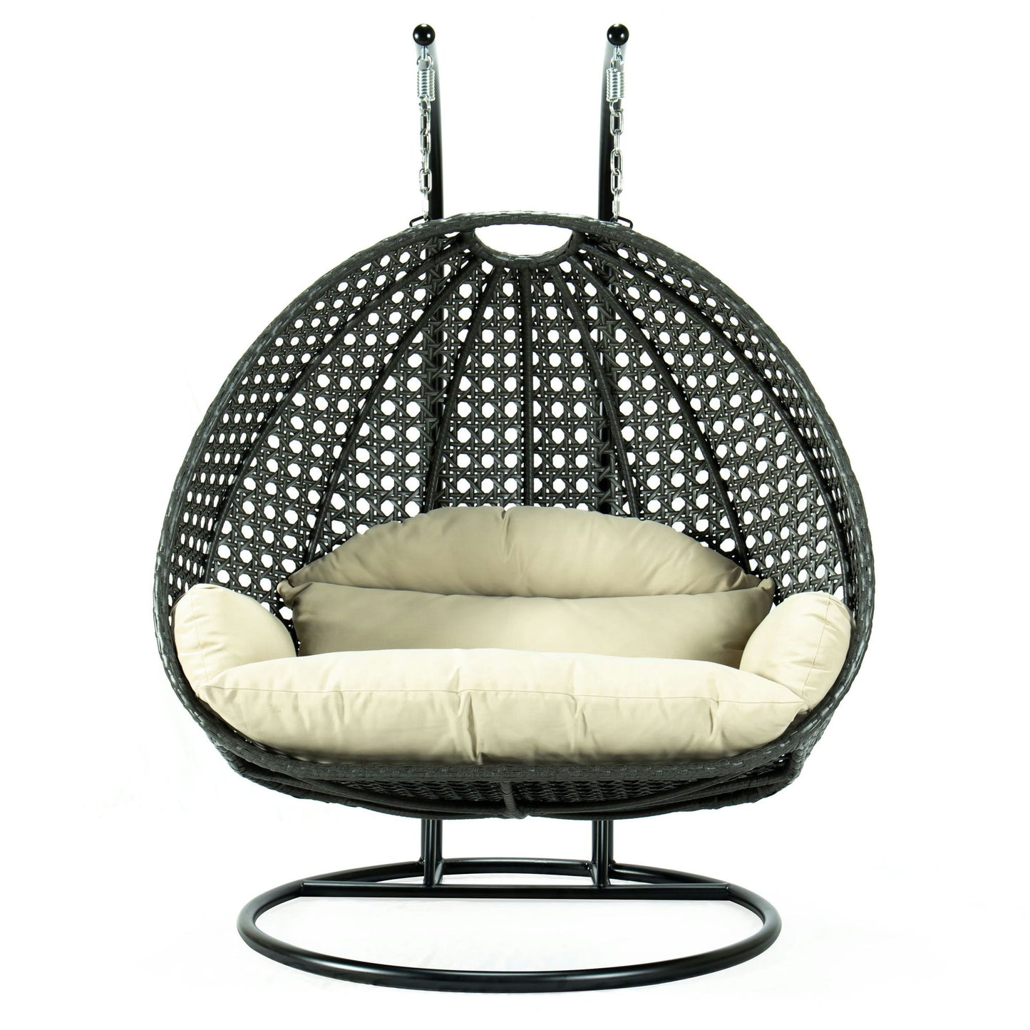 LeisureMod Charcoal And Taupe Wicker Hanging 2 person Egg Swing Chair