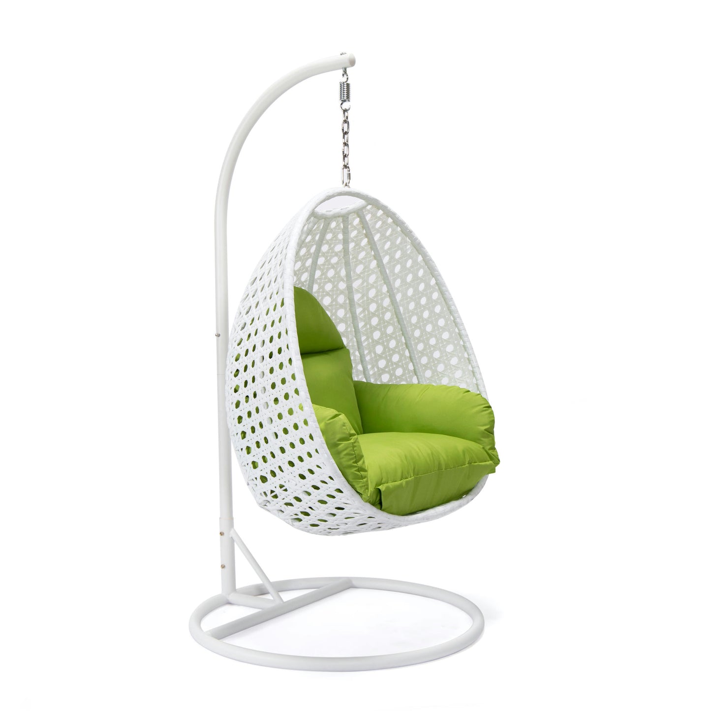 LeisureMod White And Light Green Wicker Hanging Egg Swing Chair