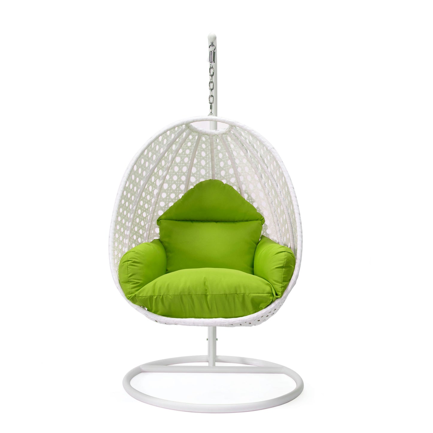 LeisureMod White And Light Green Wicker Hanging Egg Swing Chair