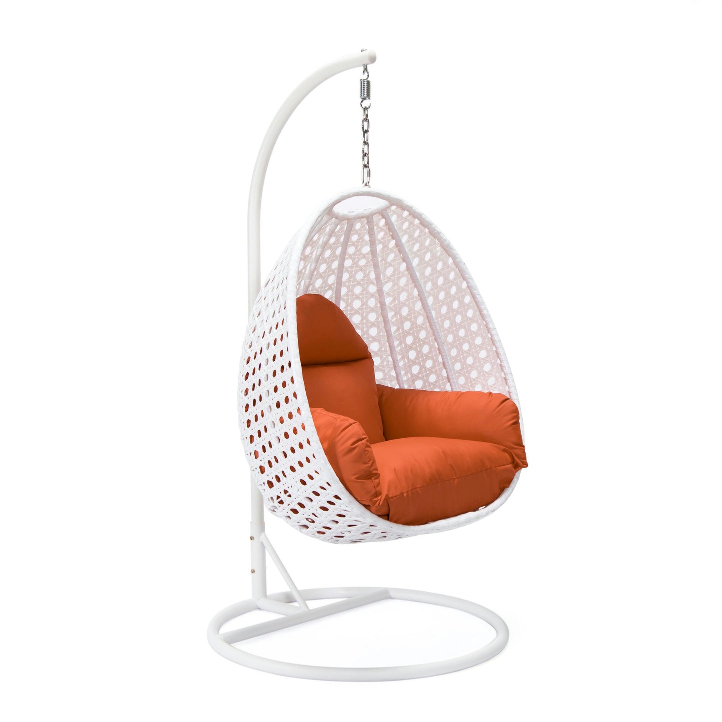 LeisureMod White And Orange Wicker Hanging Egg Swing Chair