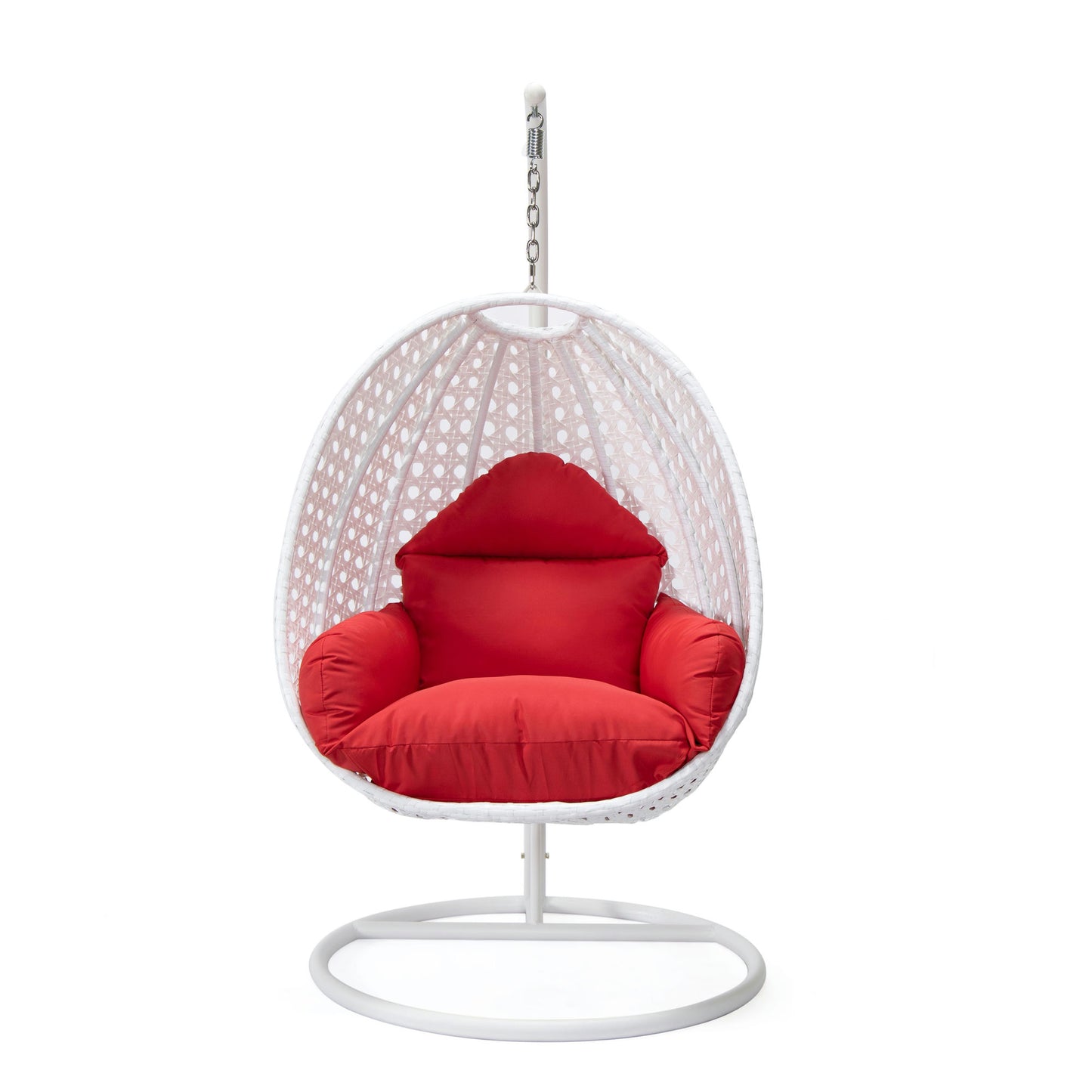 LeisureMod White And Red Wicker Hanging Egg Swing Chair