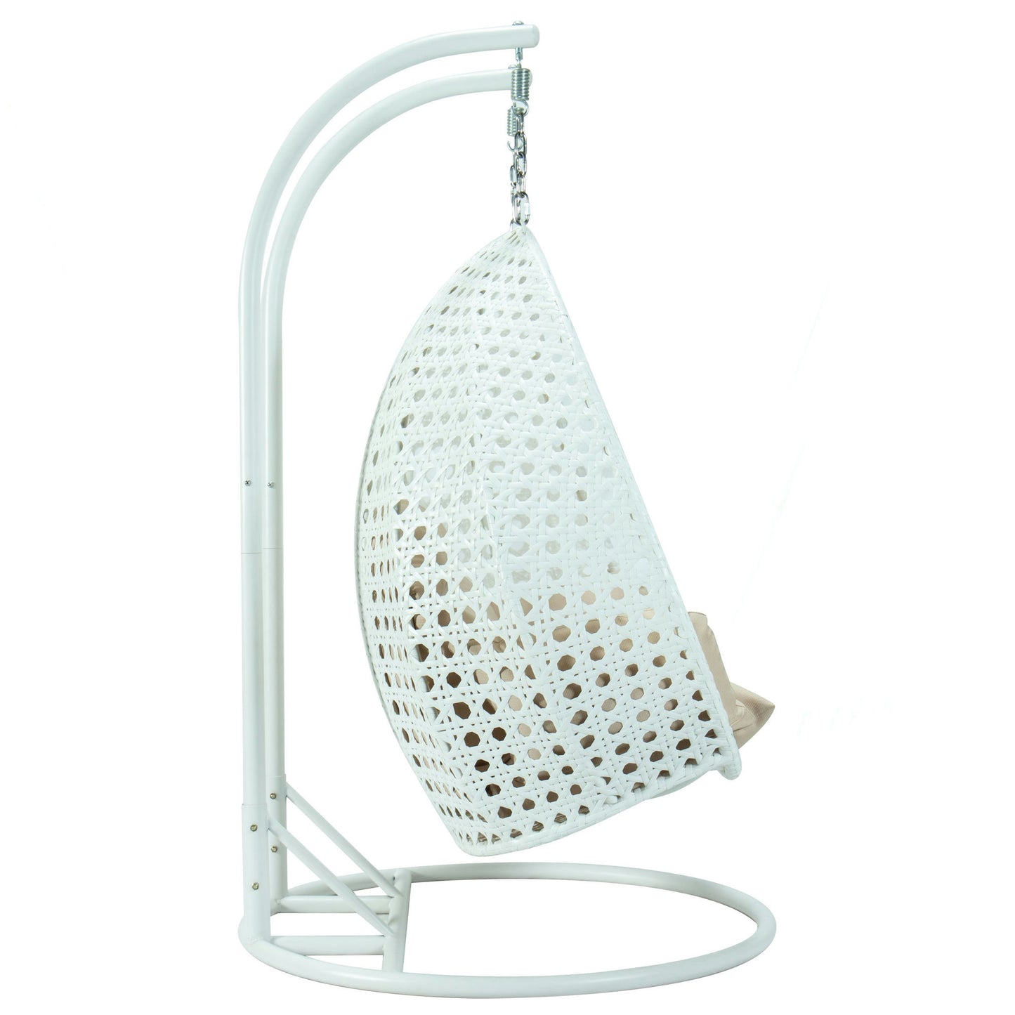 LeisureMod White And Beige Wicker Hanging 2 person Egg Swing Chair