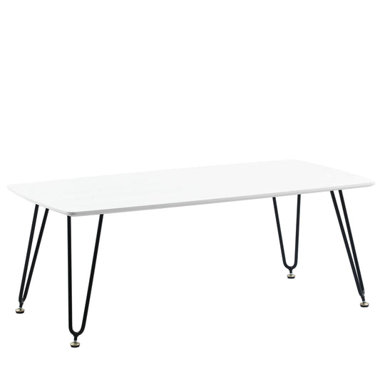LeisureMod Elmwood Modern Wood Top Coffee Table With Iron Base, White