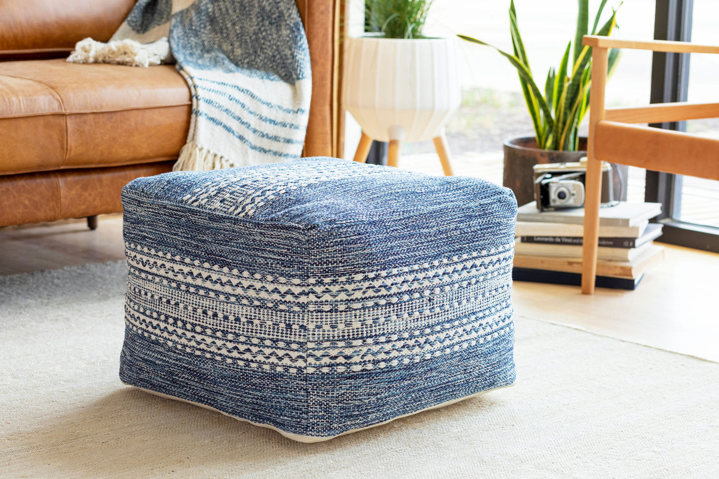 Surya Ethan Pouf 14"H X 20"W X 20"D Light Beige