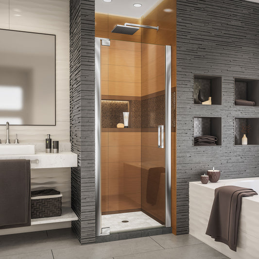 Elegance-LS 25 1/4 - 27 1/4 in. W x 72 in. H Frameless Pivot Shower Door in Chrome