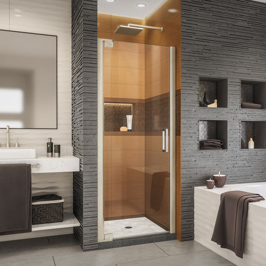 Elegance-LS 27 - 29 in. W x 72 in. H Frameless Pivot Shower Door in Brushed Nickel