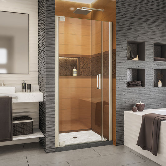 Elegance-LS 34 1/2 - 36 1/2 in. W x 72 in. H Frameless Pivot Shower Door in Brushed Nickel
