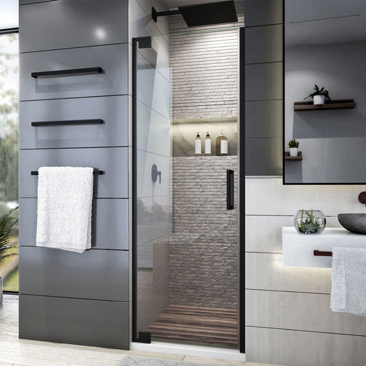 Elegance Plus 34-34 1/2 in. W x 72 in. H Frameless Pivot Shower Door in Satin Black