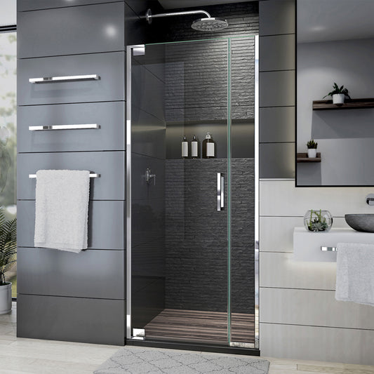 Elegance Plus 30-30 3/4 in. W x 72 in. H Frameless Pivot Shower Door in Chrome