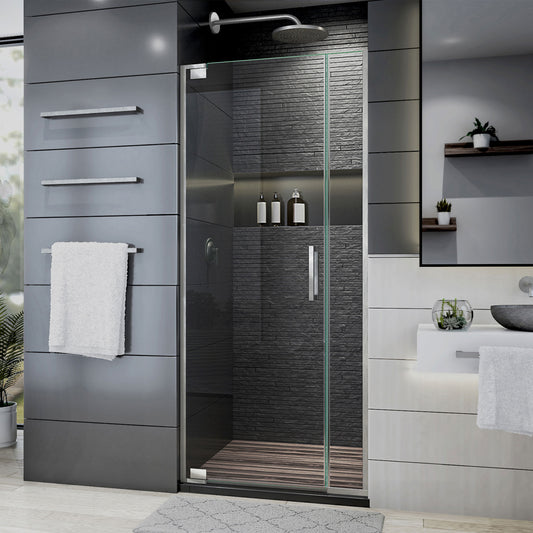 Elegance Plus 34-34 3/4 in. W x 72 in. H Frameless Pivot Shower Door in Brushed Nickel