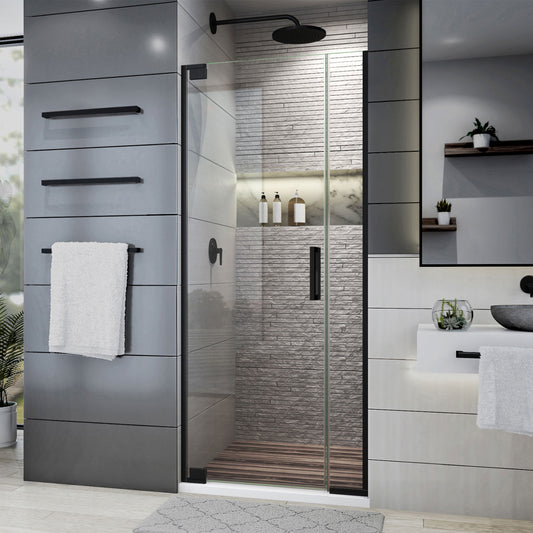 Elegance Plus 34-34 3/4 in. W x 72 in. H Frameless Pivot Shower Door in Satin Black
