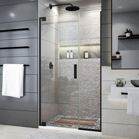 Elegance Plus 39 3/4 - 40 1/2 in. W x 72 in. H Frameless Pivot Shower Door in Satin Black