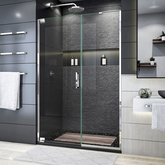 Elegance Plus 51 3/4 -52 1/2 in. W x 72 in. H Frameless Pivot Shower Door in Chrome