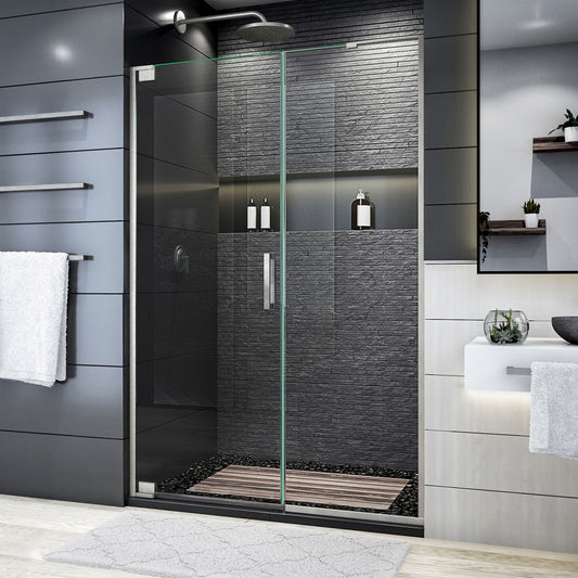 Elegance Plus 46-46 3/4 in. W x 72 in. H Frameless Pivot Shower Door in Brushed Nickel