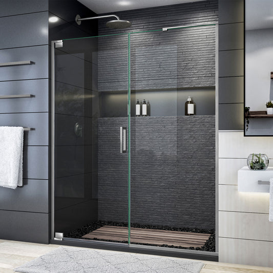 Elegance Plus 58-58 3/4 in. W x 72 in. H Frameless Pivot Shower Door in Brushed Nickel