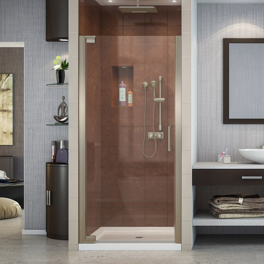 Elegance 25 1/4 - 27 1/4 in. W x 72 in. H Frameless Pivot Shower Door in Brushed Nickel