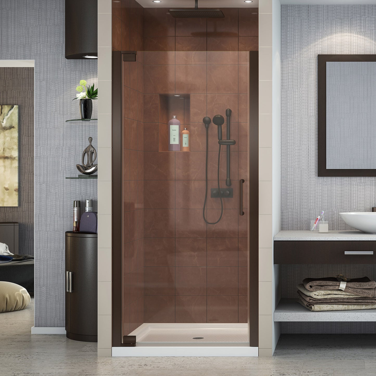 Elegance 25 1/4 - 27 1/4 in. W x 72 in. H Frameless Pivot Shower Door in Oil Rubbed Bronze