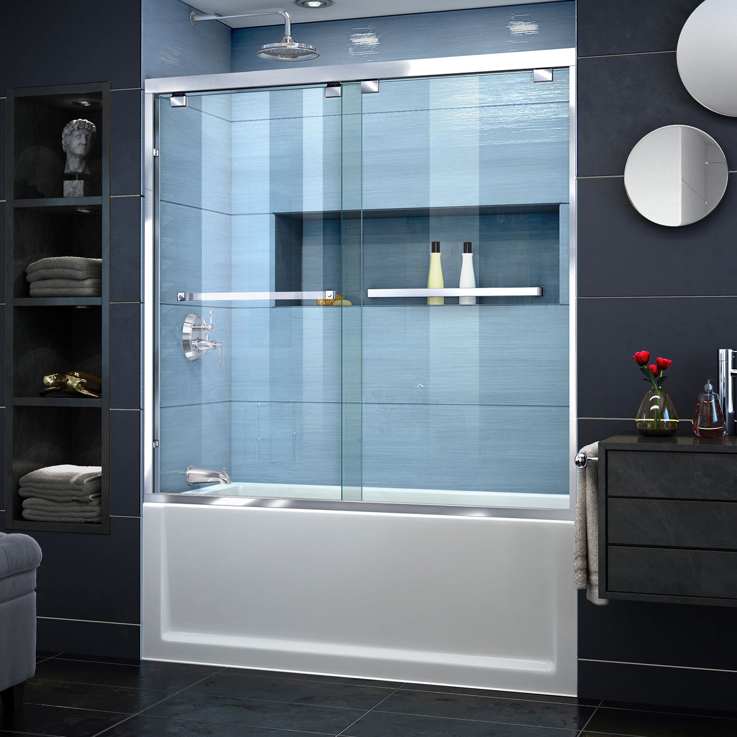 Encore 56-60 in. W x 58 in. H Semi-Frameless Bypass Tub Door in Chrome