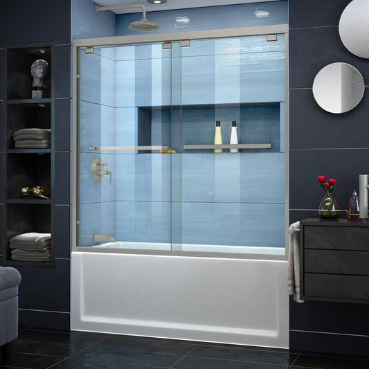 Encore 56-60 in. W x 58 in. H Semi-Frameless Bypass Tub Door in Brushed Nickel