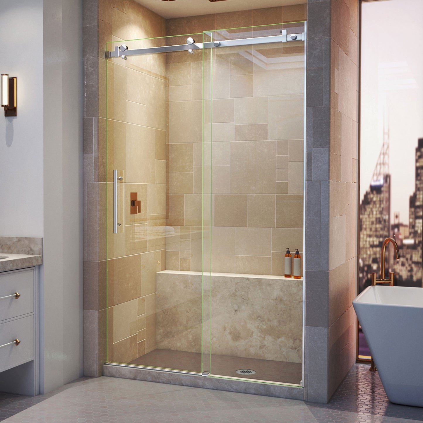 Enigma Air 44-48 in. W x 76 in. H Frameless Sliding Shower Door in Polished Stainless Steel